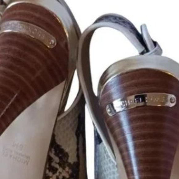 Michael Kors Niki Snake Leather Open Toe Buckle Platform Slingback Heels… - Picture 11 of 13